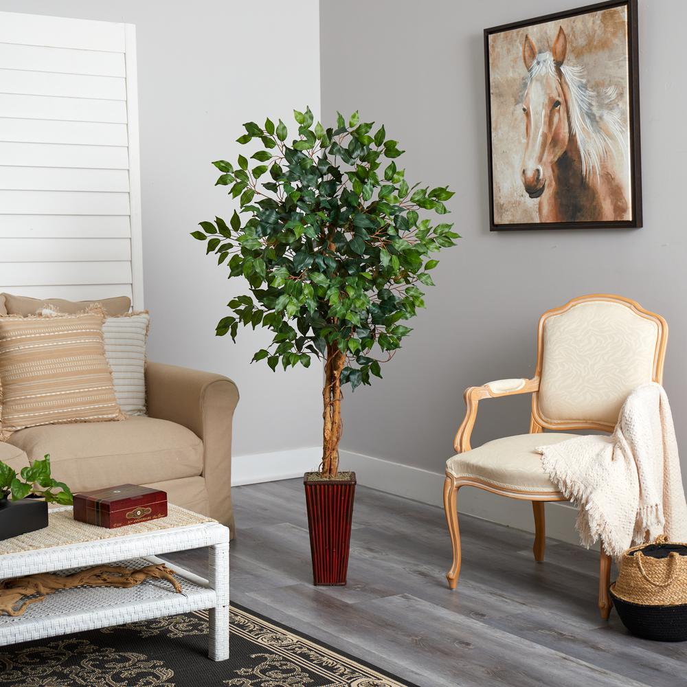 5.5ft. Ficus Tree with Bamboo Planter. Picture 3
