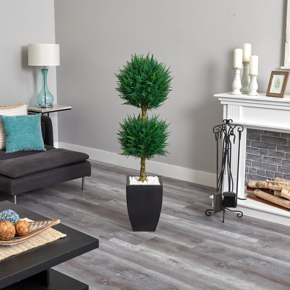 4.5ft. Cypress Topiary with Black Planter, UV Resistant (Indoor/Outdoor). Picture 5