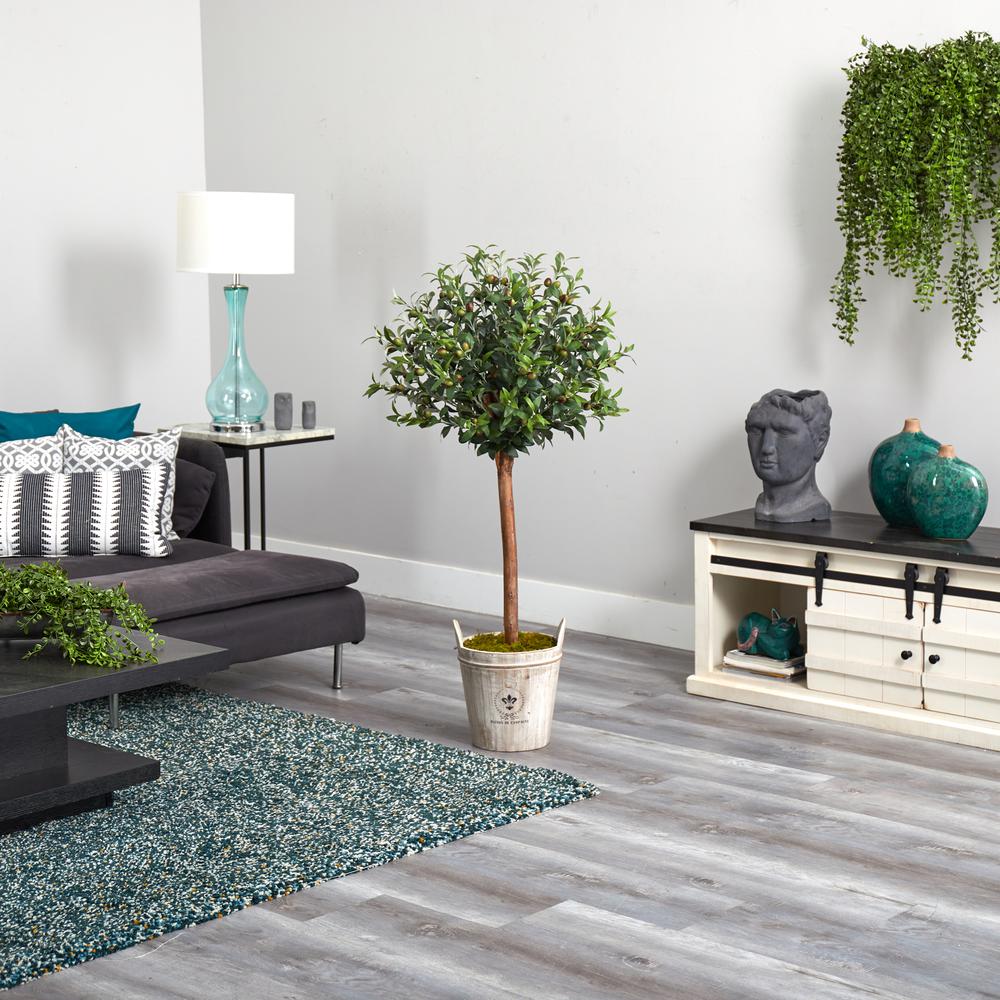 4.5ft. Olive Topiary Tree with European Barrel Planter. Picture 8