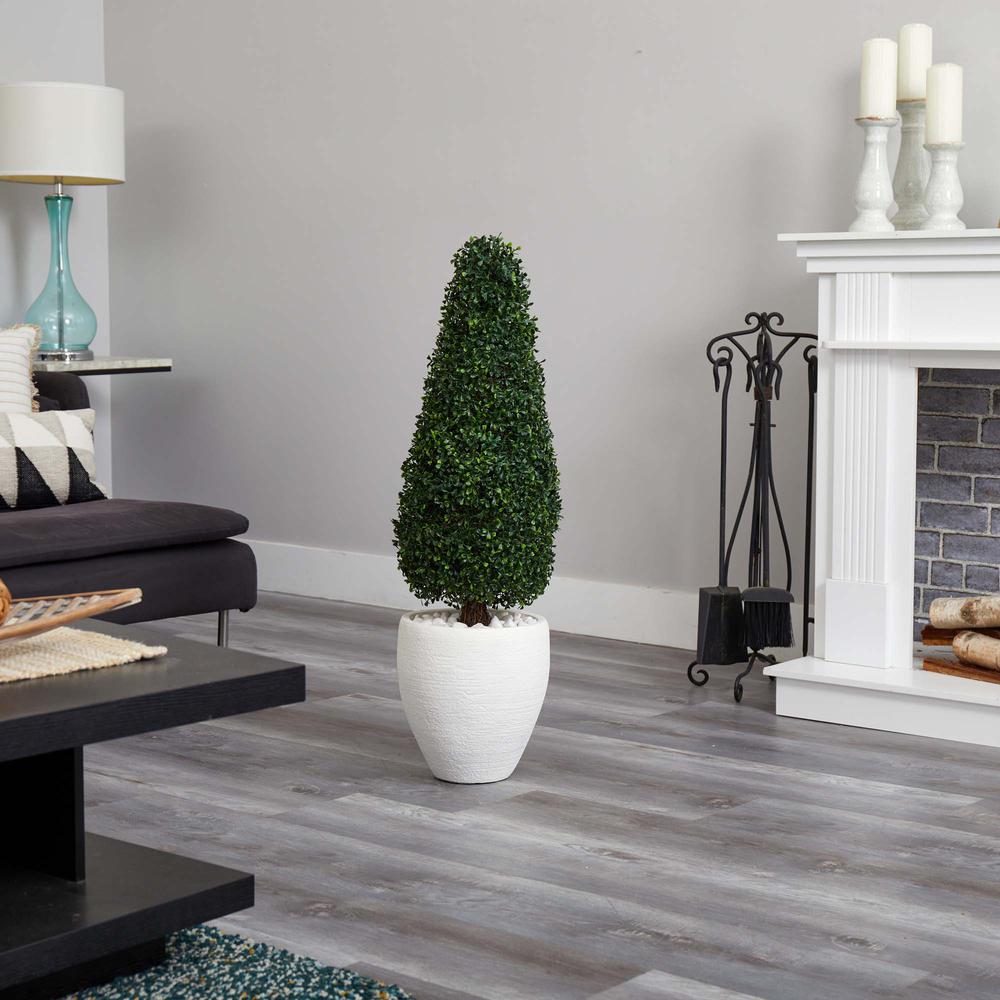 41in. Boxwood Topiary with Textured White Planter UV Resistant (Indoor/Outdoor). Picture 3