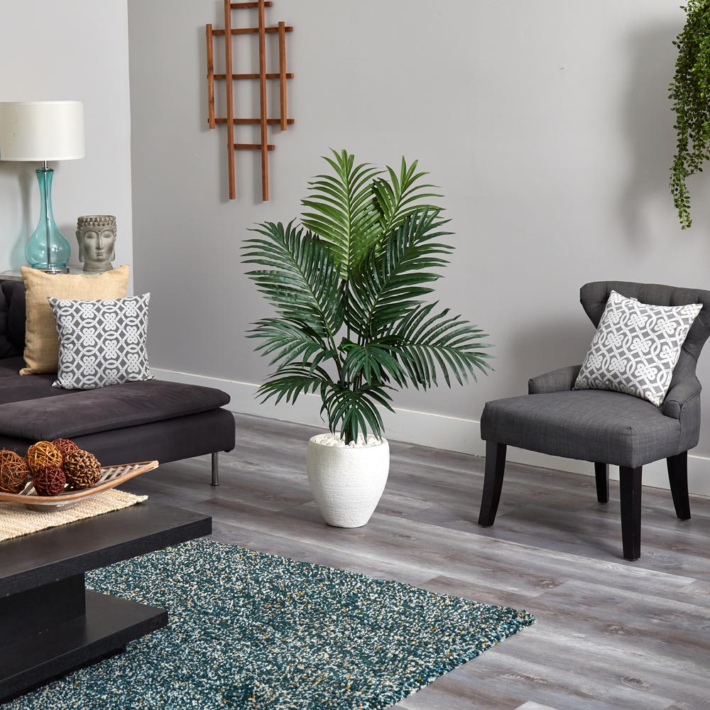 4.5ft. Kentia Palm Artificial Tree in White Oval Planter. Picture 5