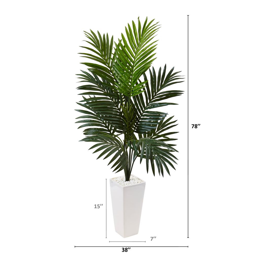 4.5ft. Kentia Palm Artificial Tree in White Tower Planter. Picture 4