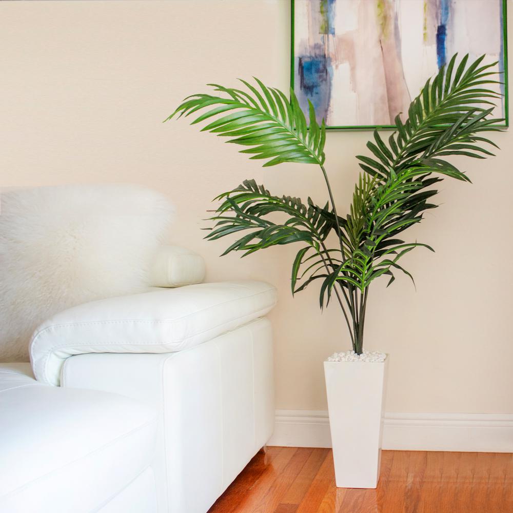 4.5ft. Kentia Palm Artificial Tree in White Tower Planter. Picture 3