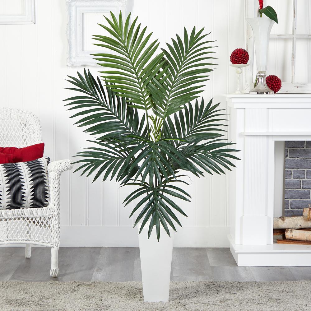 4.5ft. Kentia Palm Artificial Tree in White Tower Planter. Picture 5