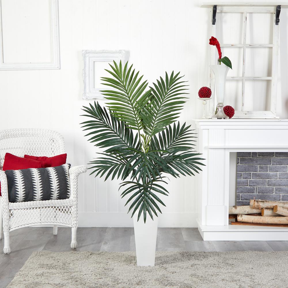 4.5ft. Kentia Palm Artificial Tree in White Tower Planter. Picture 6