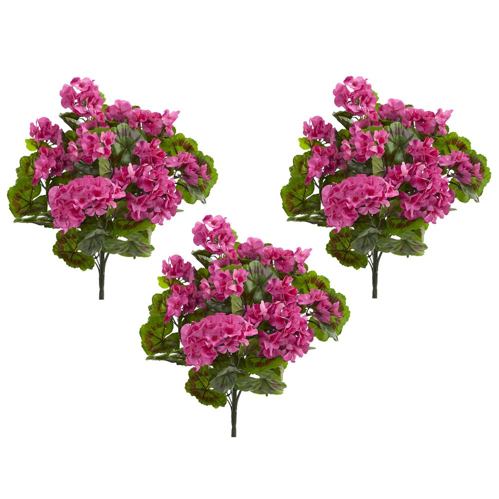 Geranium Artificial Bush, UV Resistant, Set of 3 (Indoor/Outdoor), Beauty. Picture 2