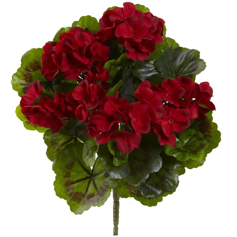 Geranium Artificial Bush UV Resistant, Set of 4 (Indoor/Outdoor), Red. Picture 1