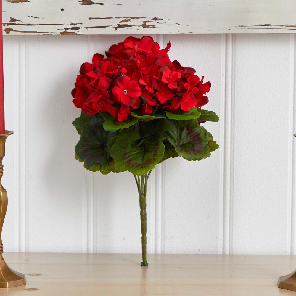 Geranium Artificial Bush UV Resistant, Set of 4 (Indoor/Outdoor), Red. Picture 3