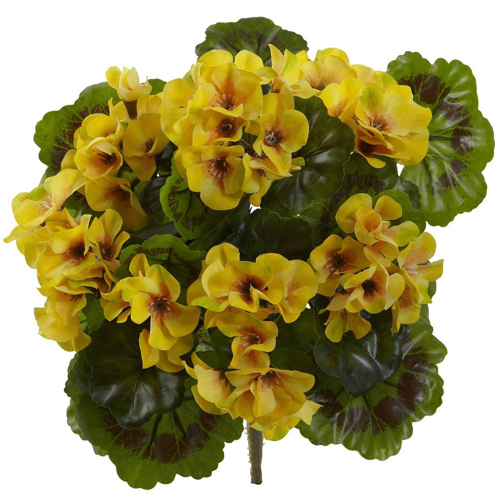 Geranium Artificial Bush UV Resistant, Set of 4 (Indoor/Outdoor), Yellow. Picture 1