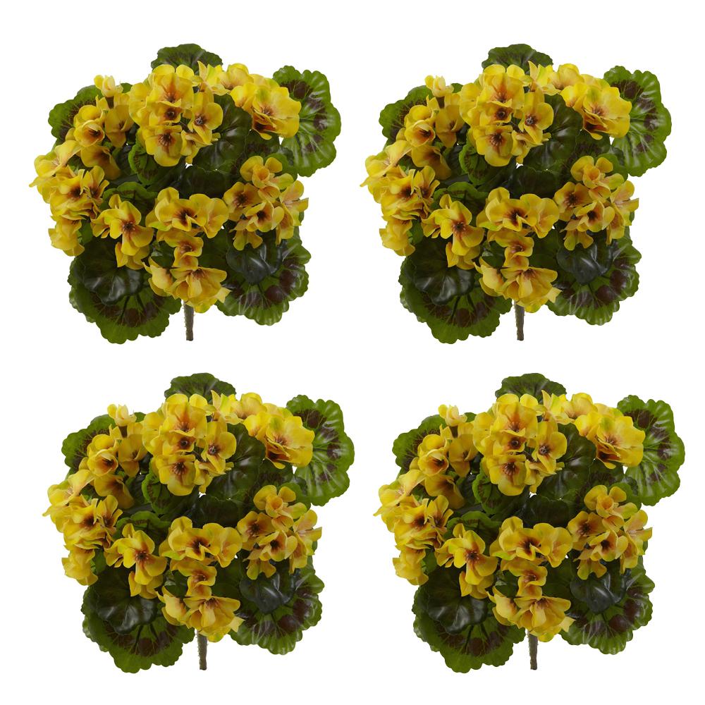 Geranium Artificial Bush UV Resistant, Set of 4 (Indoor/Outdoor), Yellow. Picture 2