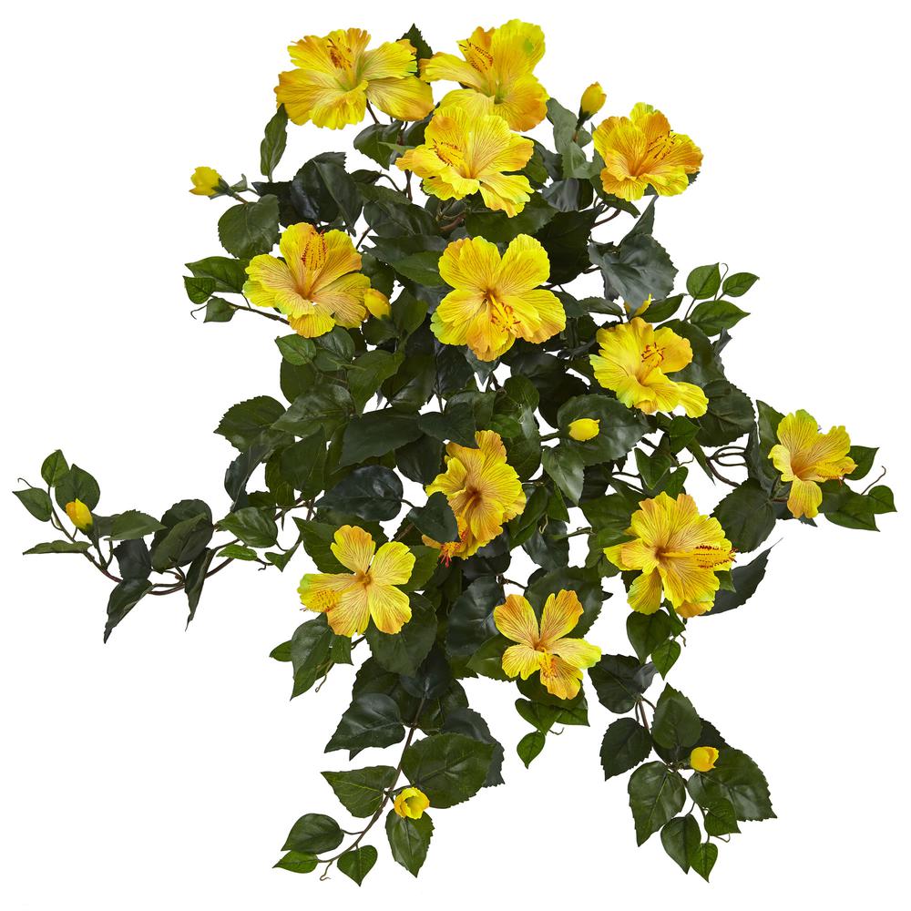 24in. Hibiscus Hanging Artificial Plant (Set of 2). Picture 1