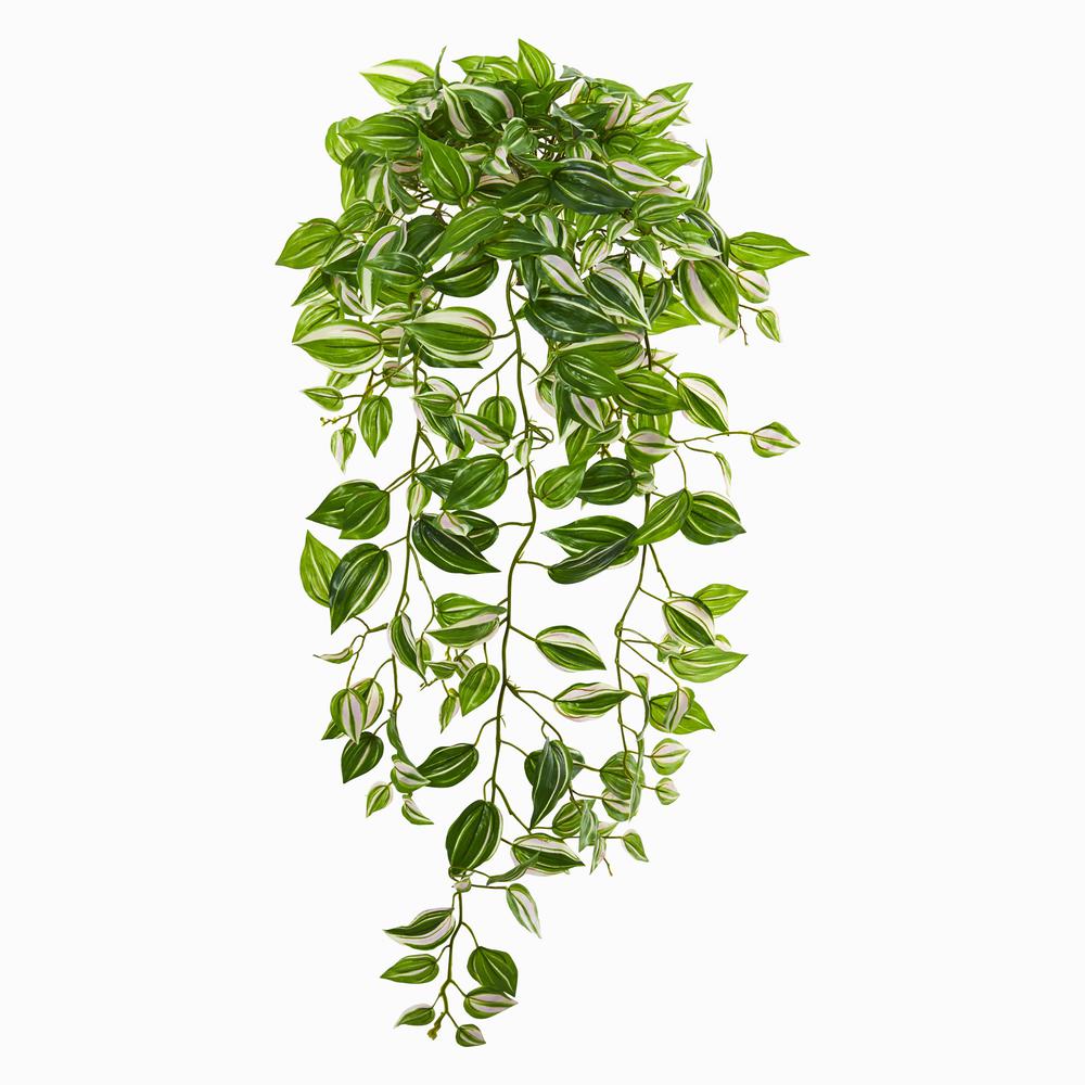 32in. Purple Heart Evergreen Hanging Artificial Plant (Set of 2) (Real Touch). Picture 1