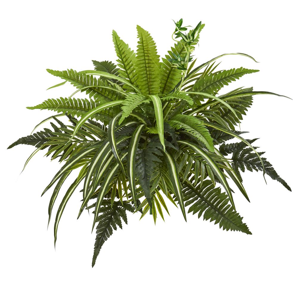 22in. Mixed Greens and Fern Artificial Bush Plant (Set of 3). Picture 1