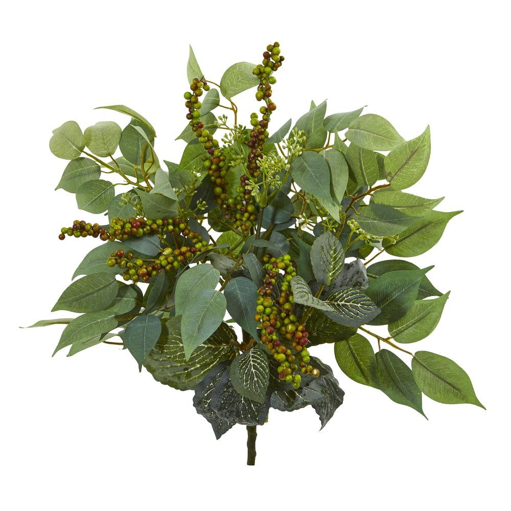 14in. Mixed Ficus, Fittonia and Berries Bush Artificial Plant (Set of 6). Picture 1