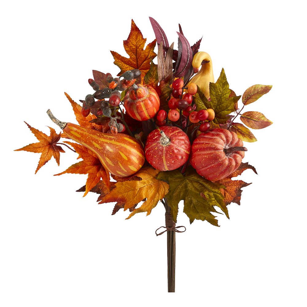 20in. Pumpkin and Maple Leaf Artificial Flower Bouquet (Set of 2). Picture 1