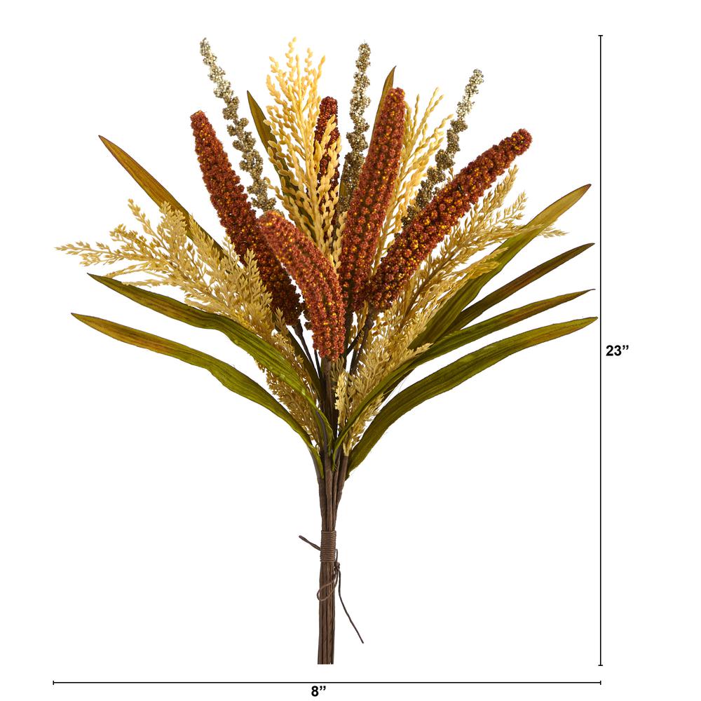 23in. Sorghum Harvest Artificial Bush Flower (Set of 3). Picture 2