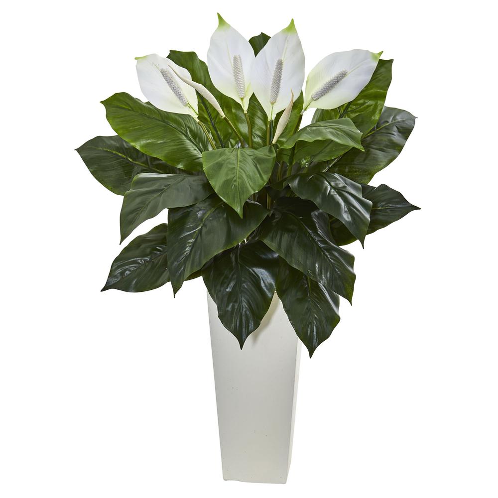 3ft. Spathiphyllum Artificial Plant in White Tower Planter. Picture 1