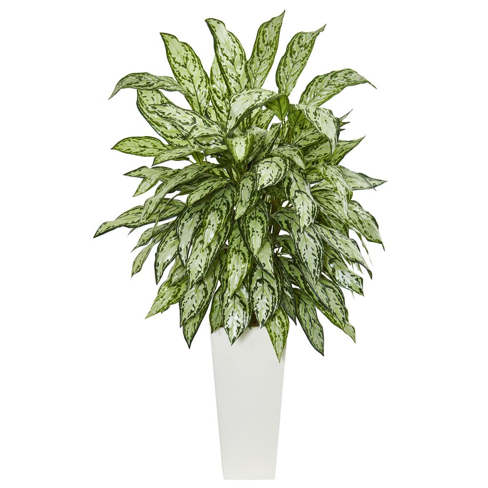 Silver Queen Artificial Plant in White Tower Planter. Picture 1