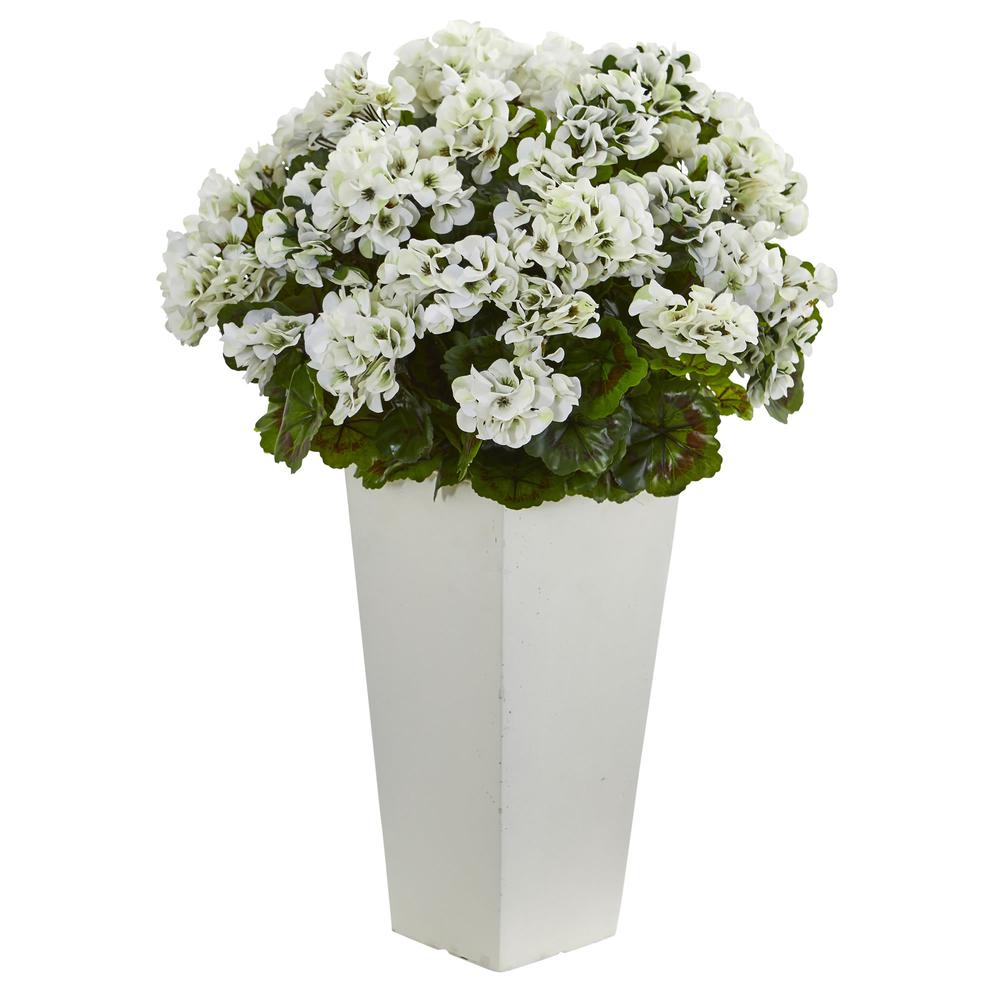 27in. Geranium Artificial Plant in White Planter UV Resistant (Indoor/Outdoor). Picture 1