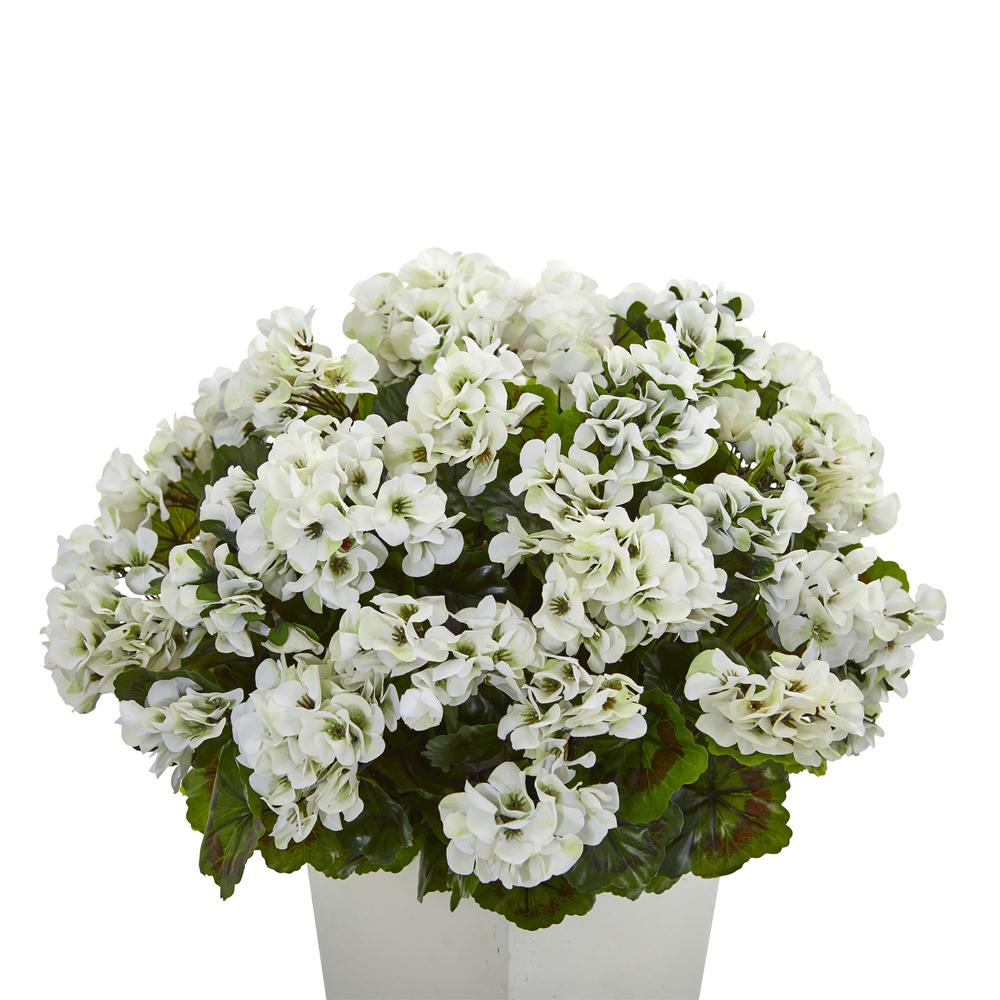 27in. Geranium Artificial Plant in White Planter UV Resistant (Indoor/Outdoor). Picture 2