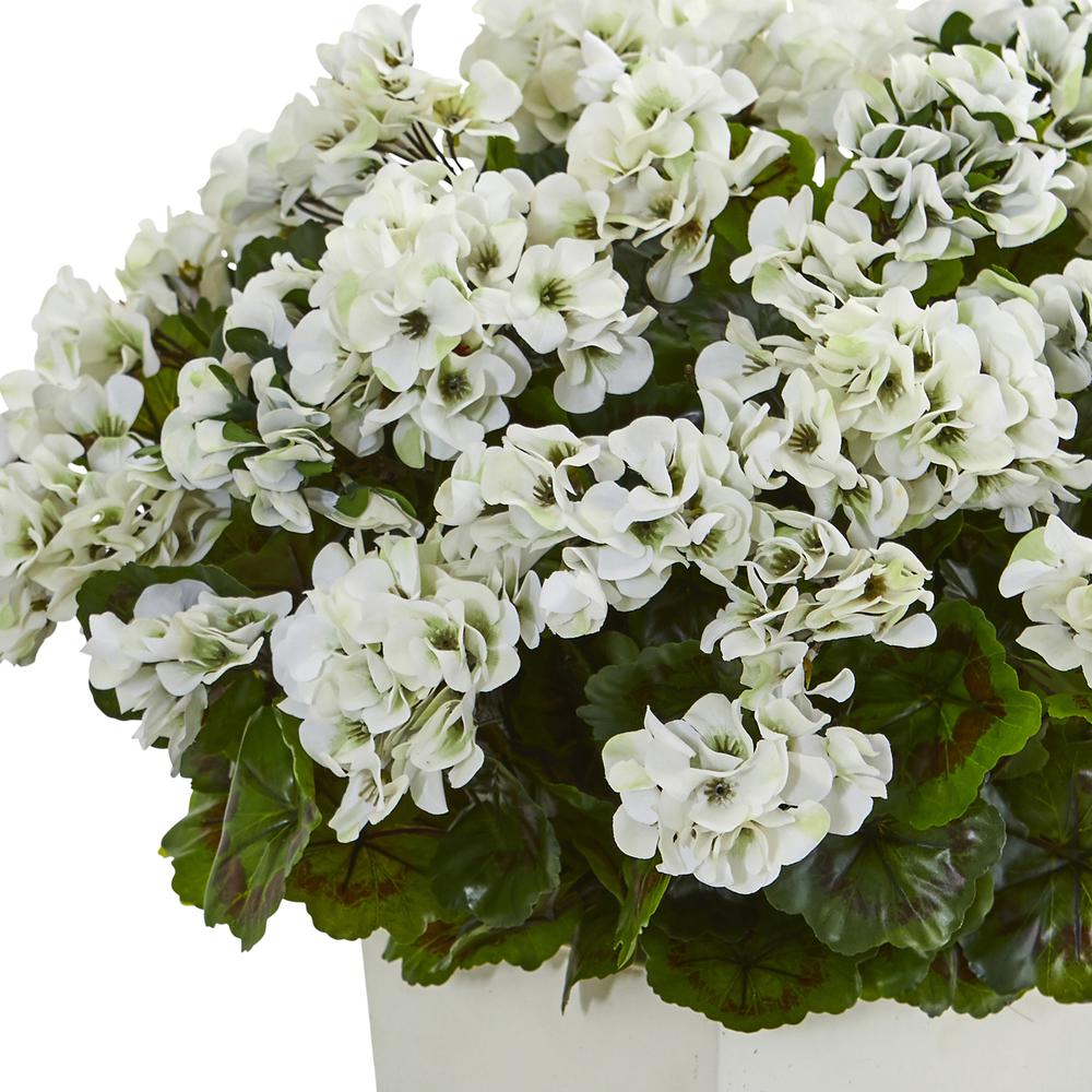 27in. Geranium Artificial Plant in White Planter UV Resistant (Indoor/Outdoor). Picture 3
