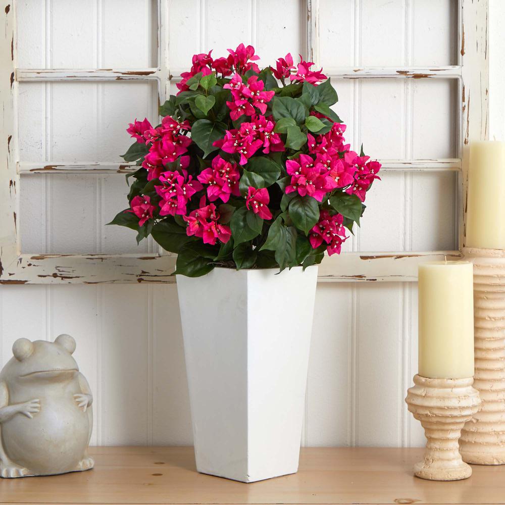 Bougainvillea Artificial Plant in White Tower Planter. Picture 2