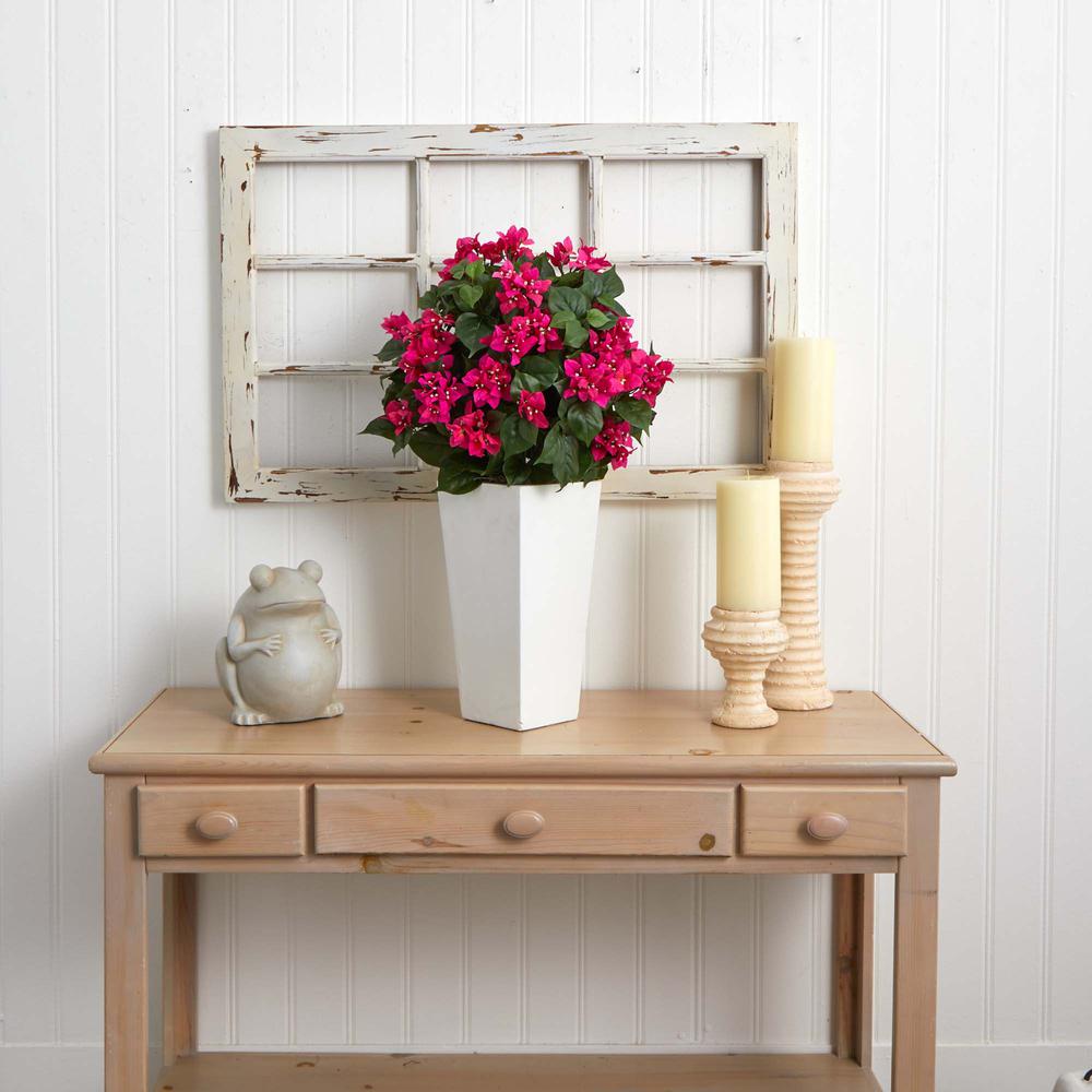 Bougainvillea Artificial Plant in White Tower Planter. Picture 5