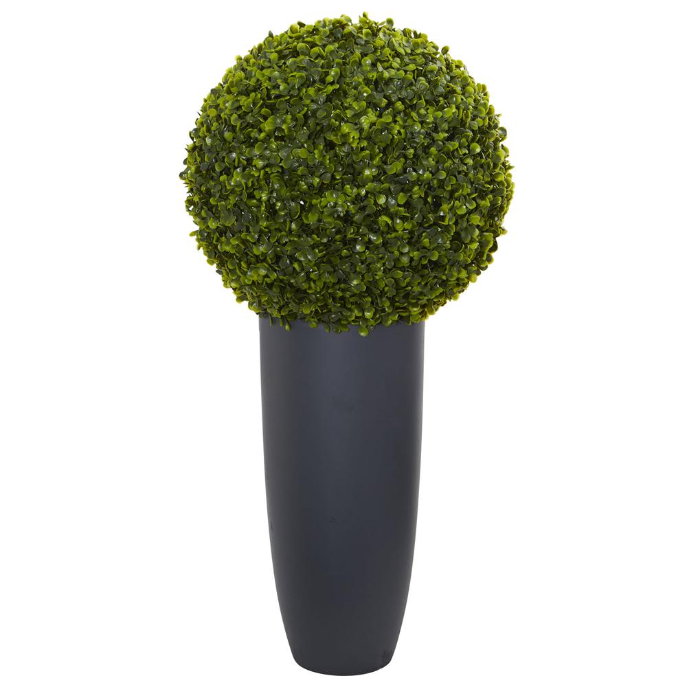 30in. Boxwood Artificial Topiary Plant in Gray Cylinder Planter (Indoor/Outdoor). Picture 1
