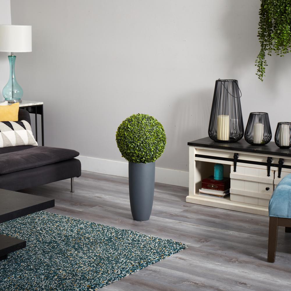 30in. Boxwood Artificial Topiary Plant in Gray Cylinder Planter (Indoor/Outdoor). Picture 4