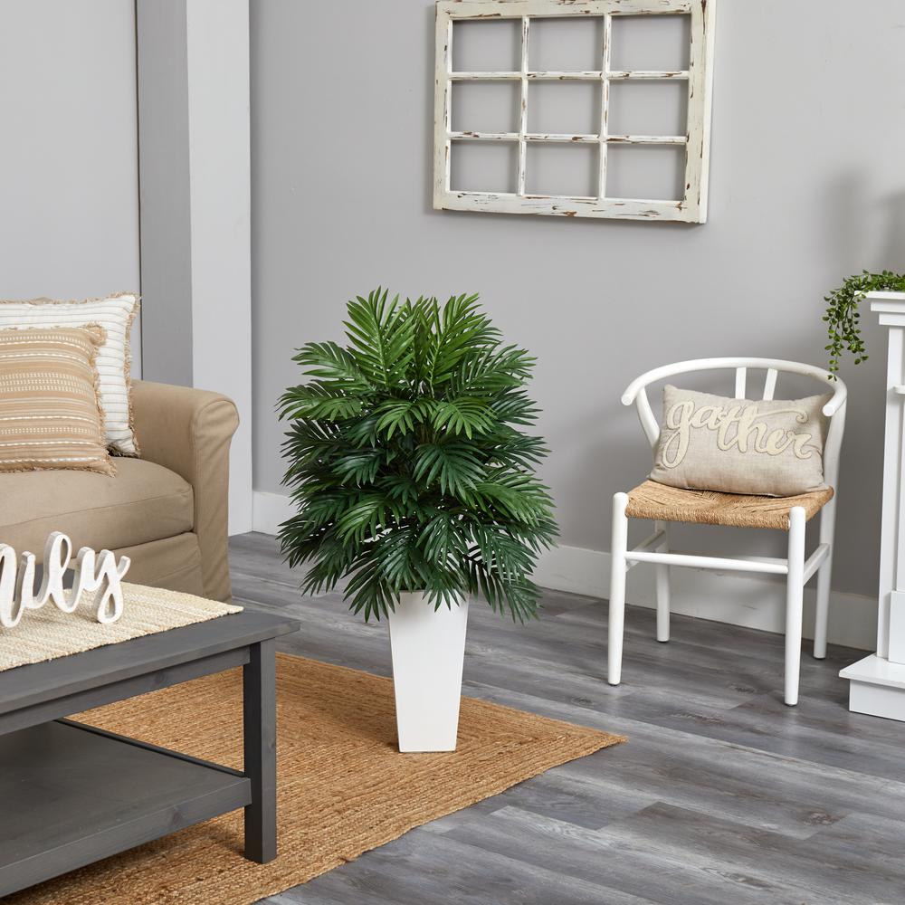 Areca Palm Artificial Plant in White Tower Planter Green. Picture 5