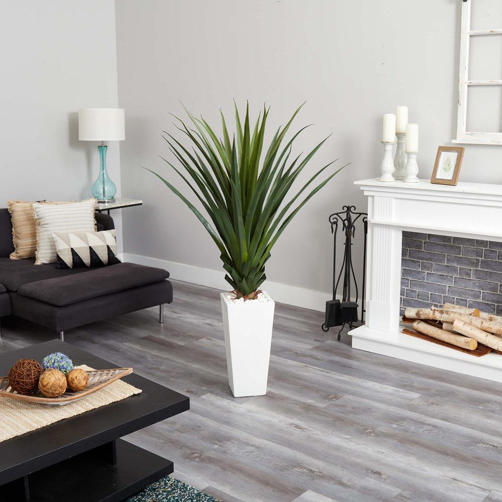 5ft. Spiky Agave Artificial Plant in White Tower Planter. Picture 3
