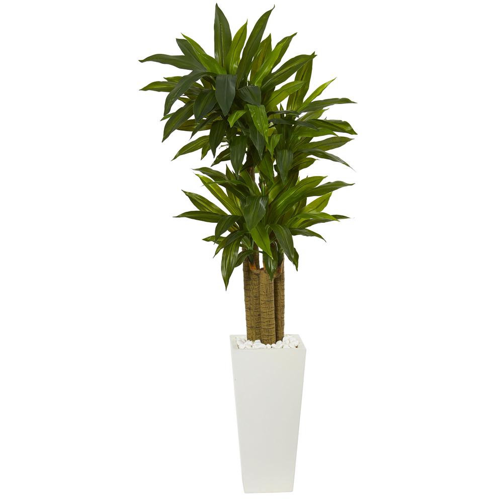 5ft. Cornstalk Dracaena Artificial Plant in White Tower Planter. Picture 1