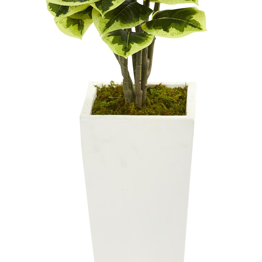 Variegated Rubber Leaf Artificial Plant in White Tower Vase. Picture 3