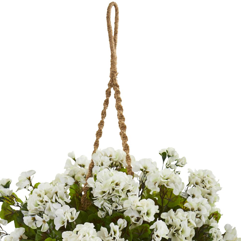 Geranium Hanging Basket Artificial Plant UV Resistant (Indoor/Outdoor), White. Picture 3
