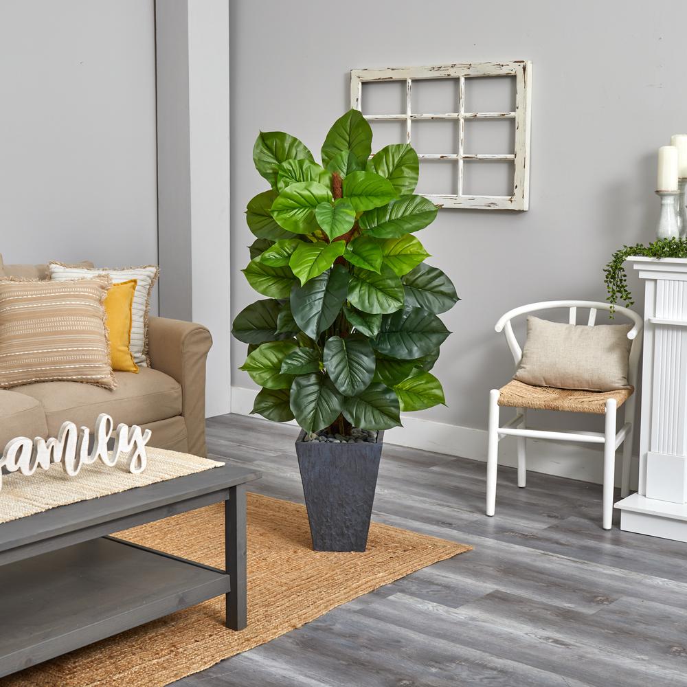 5ft. Large Leaf Philodendron Artificial Plant in Slate Planter (Real Touch). Picture 3