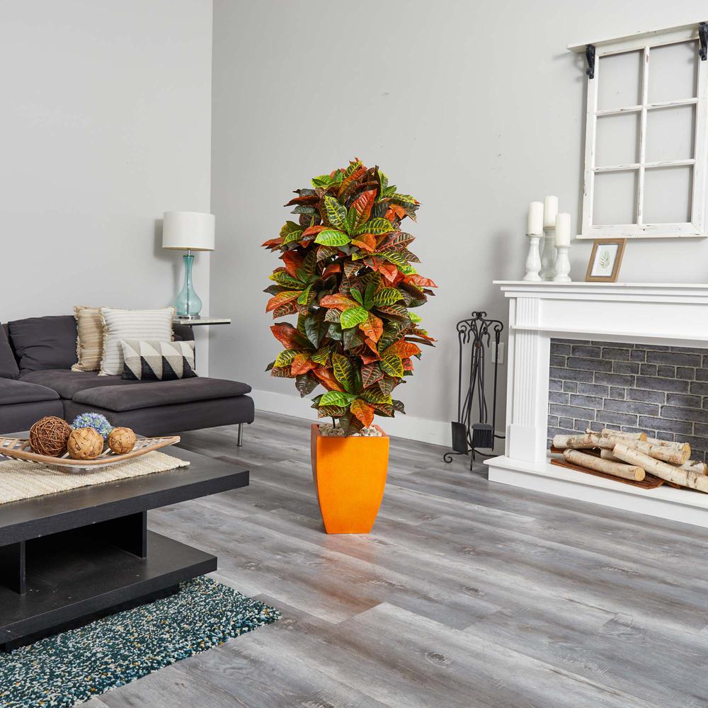 5.5ft. Croton Artificial Plant in Orange Planter (Real Touch). Picture 4
