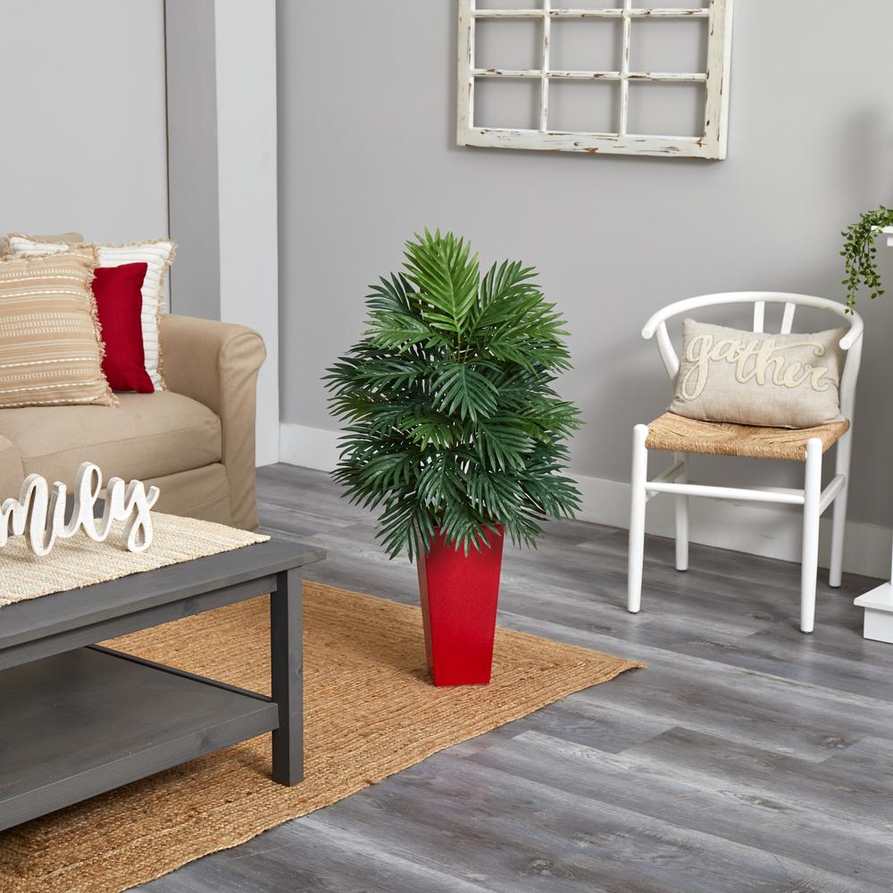 Areca Palm Artificial Plant in Red Planter. Picture 3