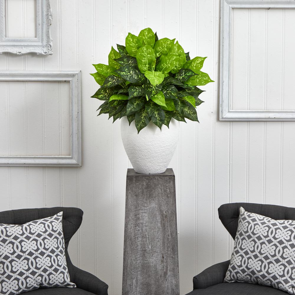 Dieffenbachia Artificial Plant in White Planter. Picture 4