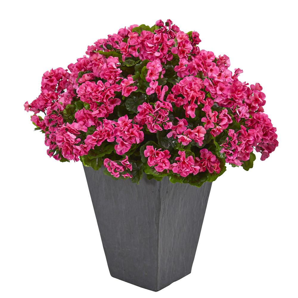 Geranium Artificial Plant in Slate Planter UV Resistant (Indoor/Outdoor), Beauty. Picture 1