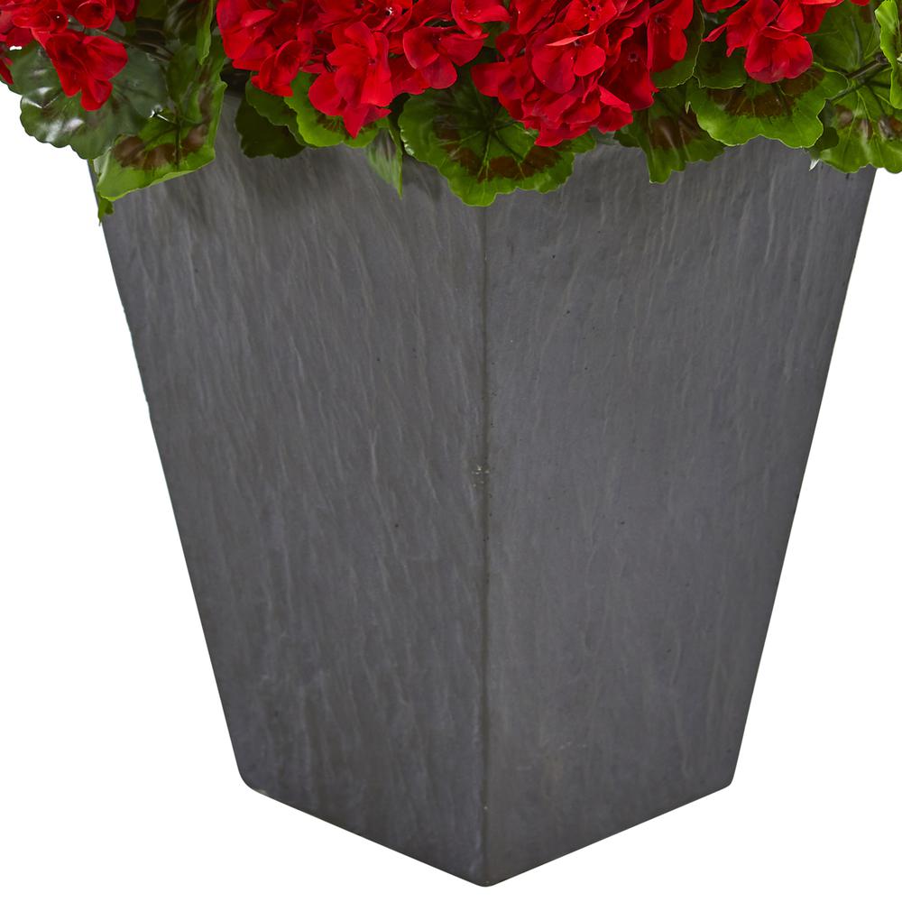 Geranium Artificial Plant in Slate Planter UV Resistant (Indoor/Outdoor), Red. Picture 3