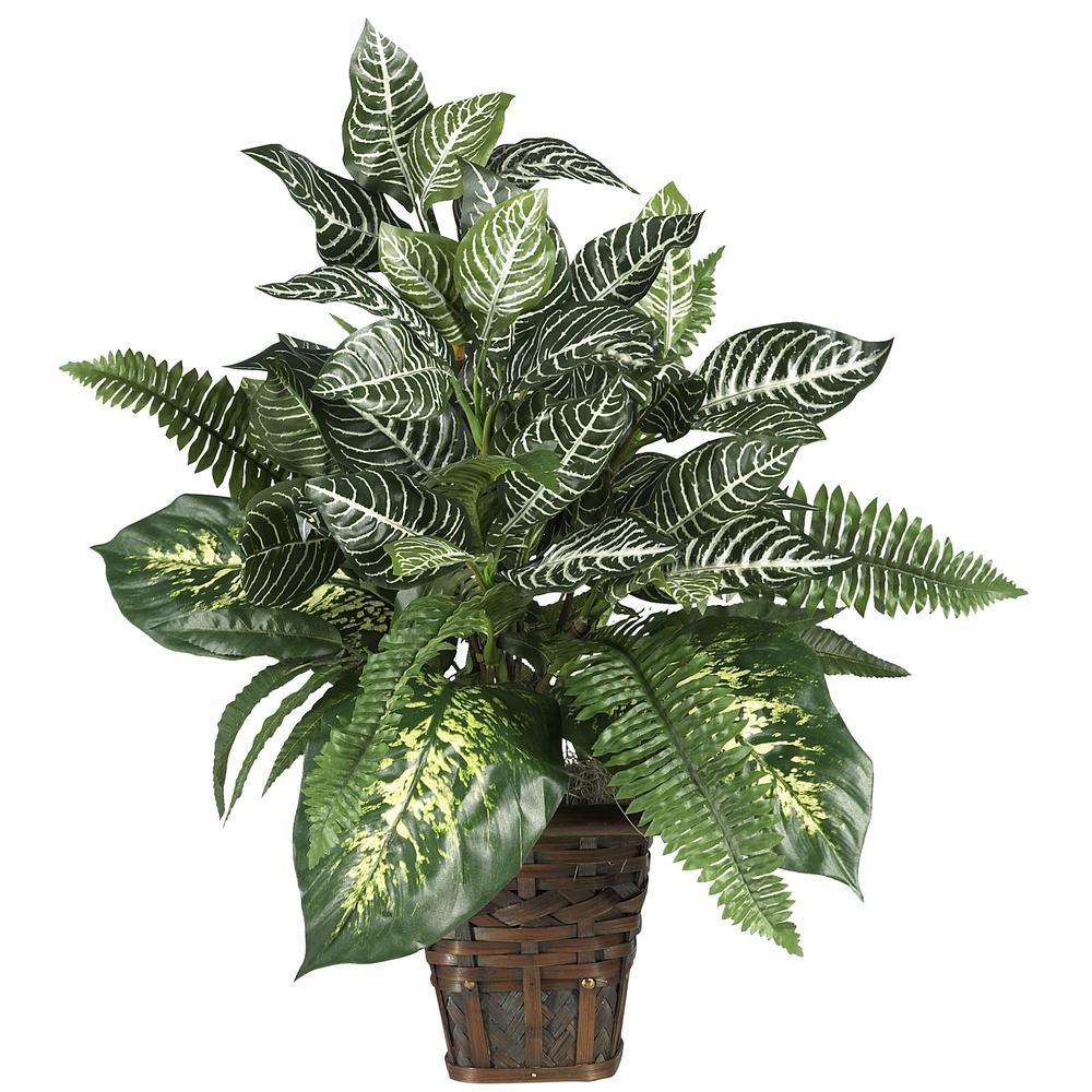 Mixed Greens Zebra with Wicker Silk Plant. Picture 1