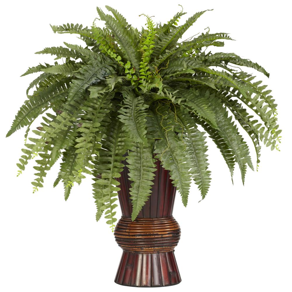 Boston Fern with Bamboo Vase Silk Plant. Picture 1