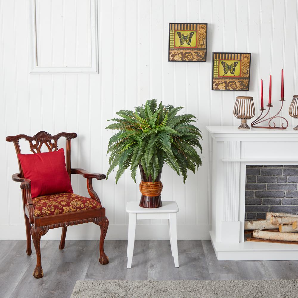 Boston Fern with Bamboo Vase Silk Plant. Picture 2