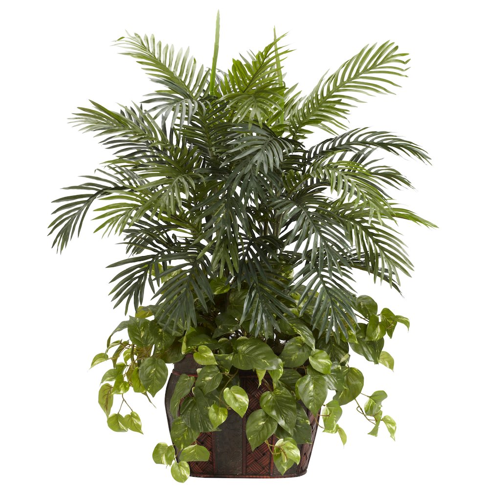 3.5ft. Double Areca with Vase & Pothos Silk Plant. Picture 1