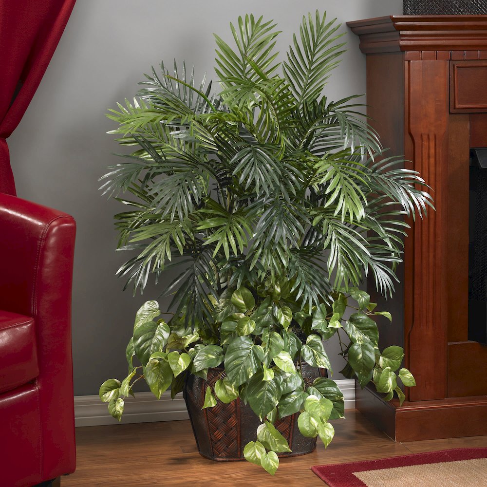 3.5ft. Double Areca with Vase & Pothos Silk Plant. Picture 2