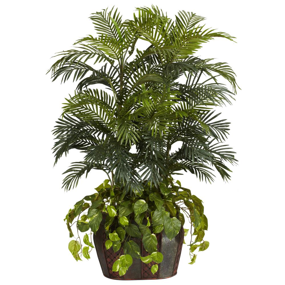 4.5ft. Double Areca with Vase & Pothos Silk Plant. Picture 1