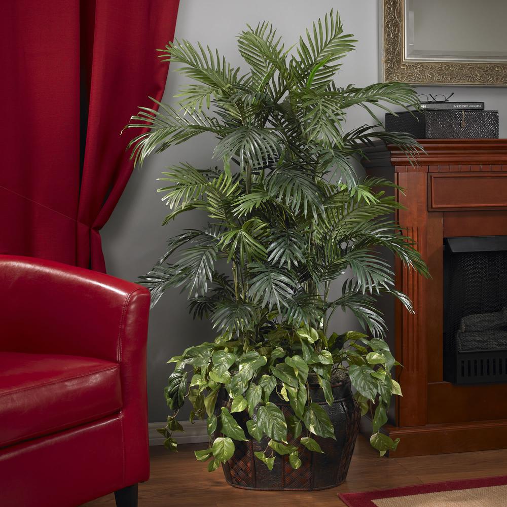 4.5ft. Double Areca with Vase & Pothos Silk Plant. Picture 2