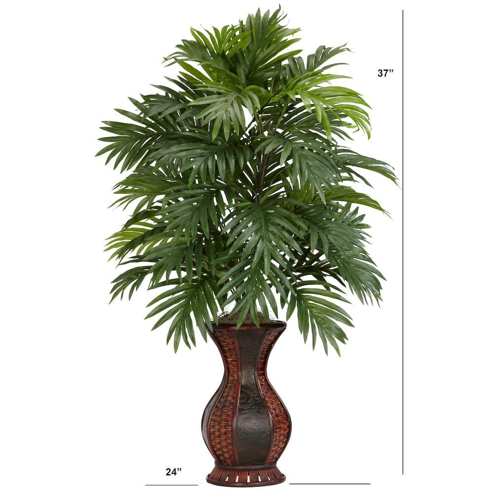 37in. Artificial Areca Palm Plant with Urn. Picture 2