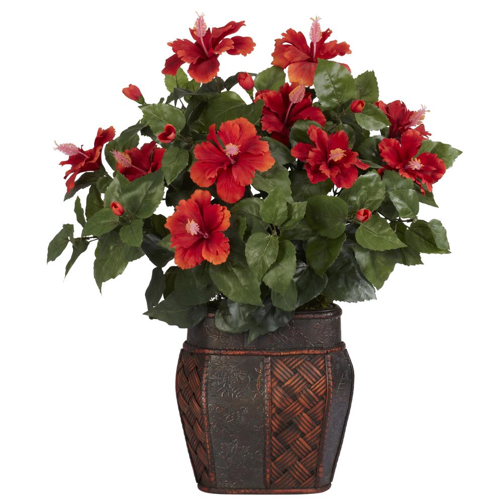 Hibiscus with Vase Silk Plant. Picture 1