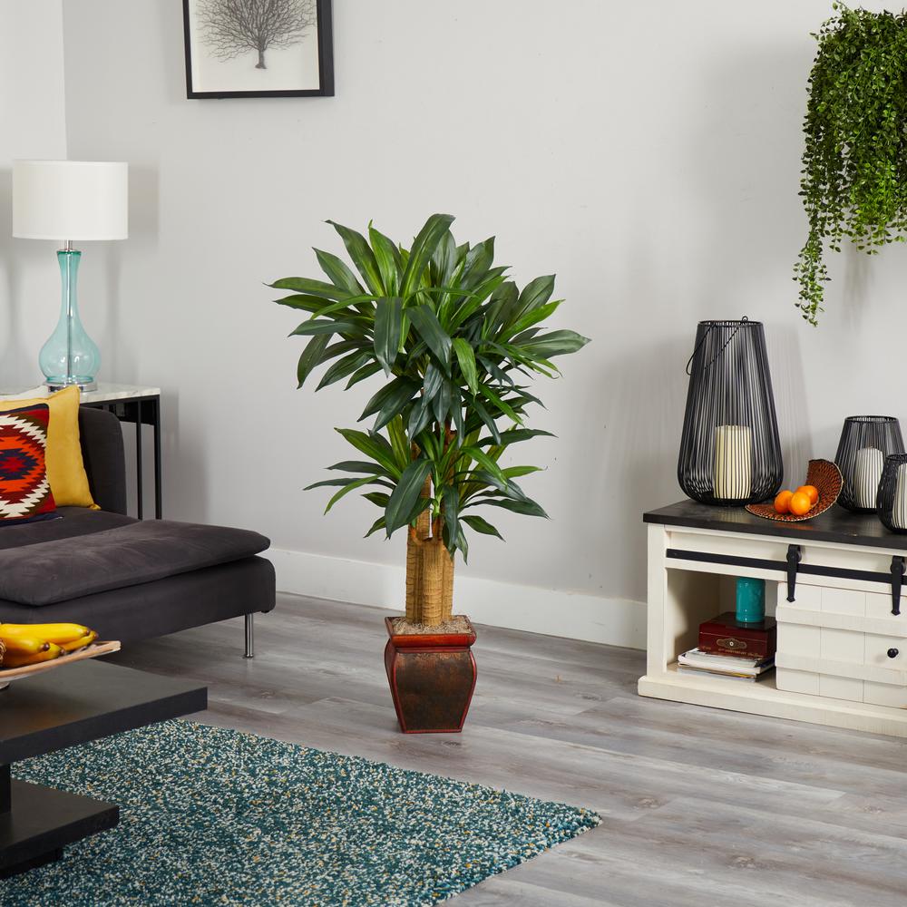 4.5ft. Cornstalk Dracaena Silk Plant with Vase (Real Touch). Picture 4